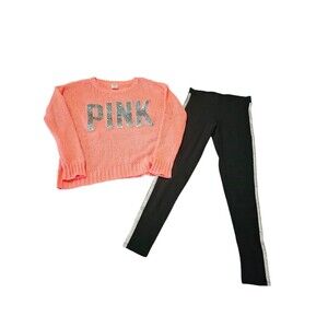 Victoria's Secret Coral Sweater and Black Leggings w/Sequins